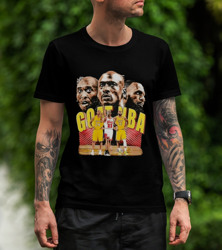 GOAT NBA Kobe Bryant Michael Jordan LeBron James Lakers Bulls Collage T-Shirt