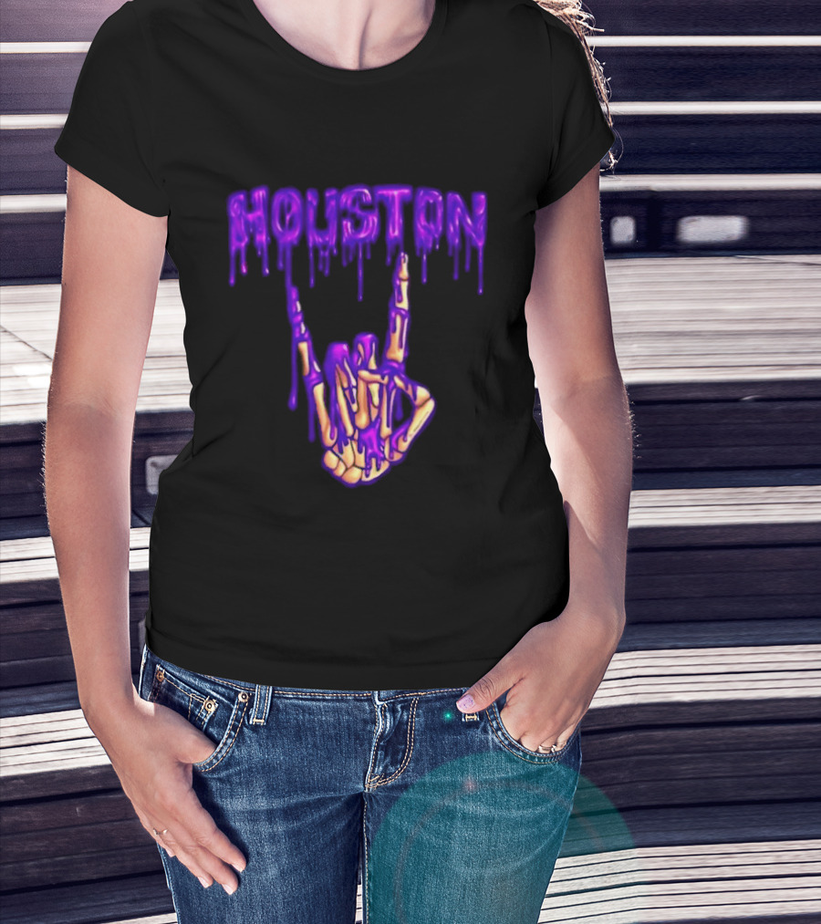 Houston Drip Skeleton Hand Gesture 2026 Purple T-Shirt