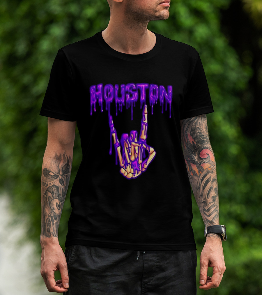 Houston Drip Skeleton Hand Gesture 2026 Purple T-Shirt