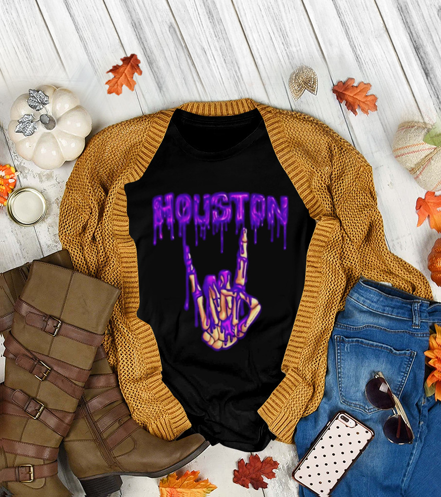 Houston Drip Skeleton Hand Gesture 2026 Purple T-Shirt