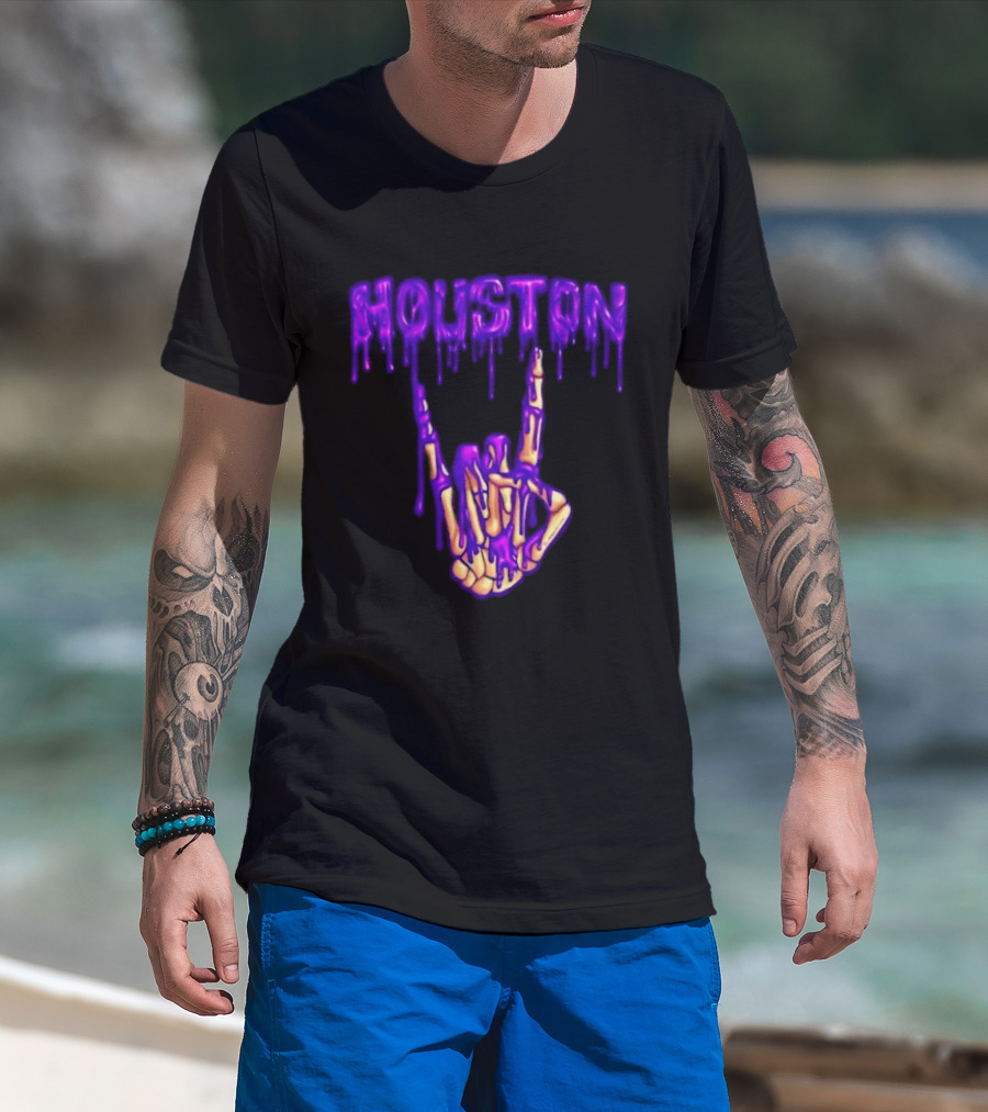 Houston Drip Skeleton Hand Gesture 2026 Purple T-Shirt