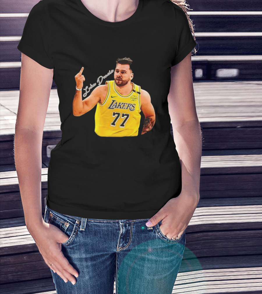 Luka Doncic Lakers 77 Middle Finger Gesture Nike Basketball Jersey T-Shirt