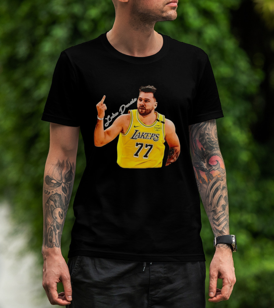 Luka Doncic Lakers 77 Middle Finger Gesture Nike Basketball Jersey T-Shirt