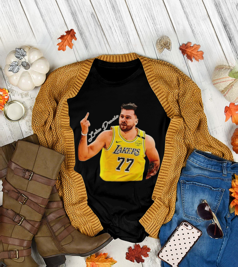 Luka Doncic Lakers 77 Middle Finger Gesture Nike Basketball Jersey T-Shirt