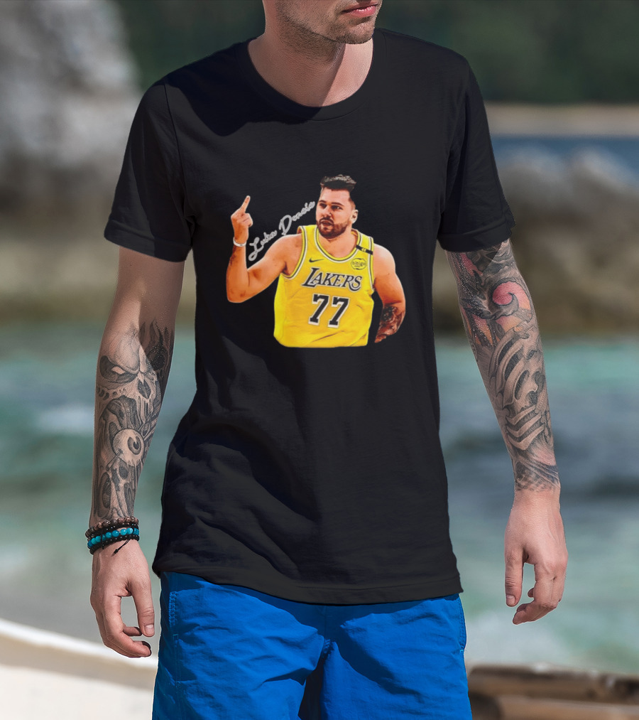 Luka Doncic Lakers 77 Middle Finger Gesture Nike Basketball Jersey T-Shirt
