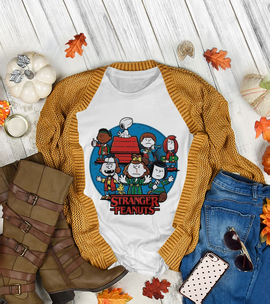 Stranger Peanuts Cartoon Characters Crossover Red Doghouse Blue Circle T-Shirt