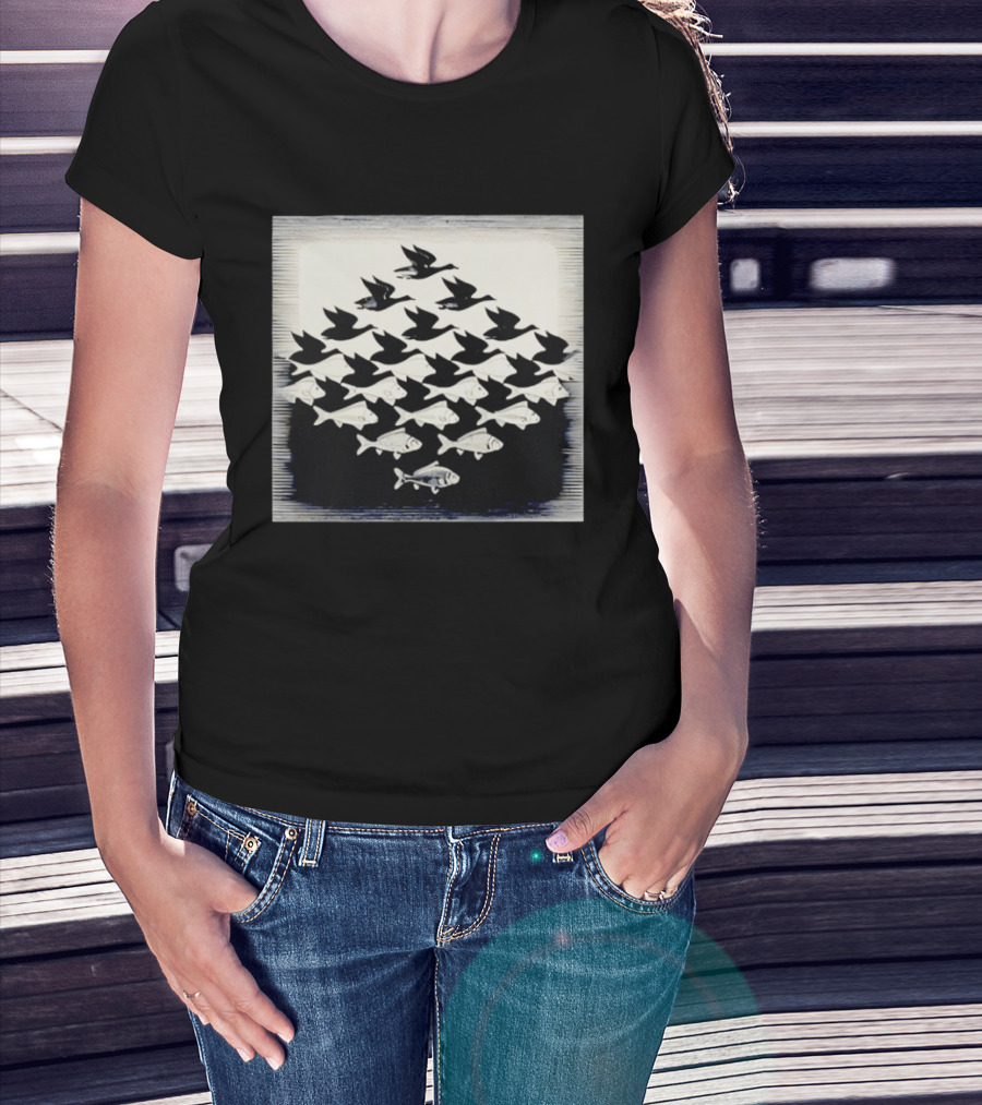 MC Escher Sky And Water Tessellation Optical Illusion T-Shirt