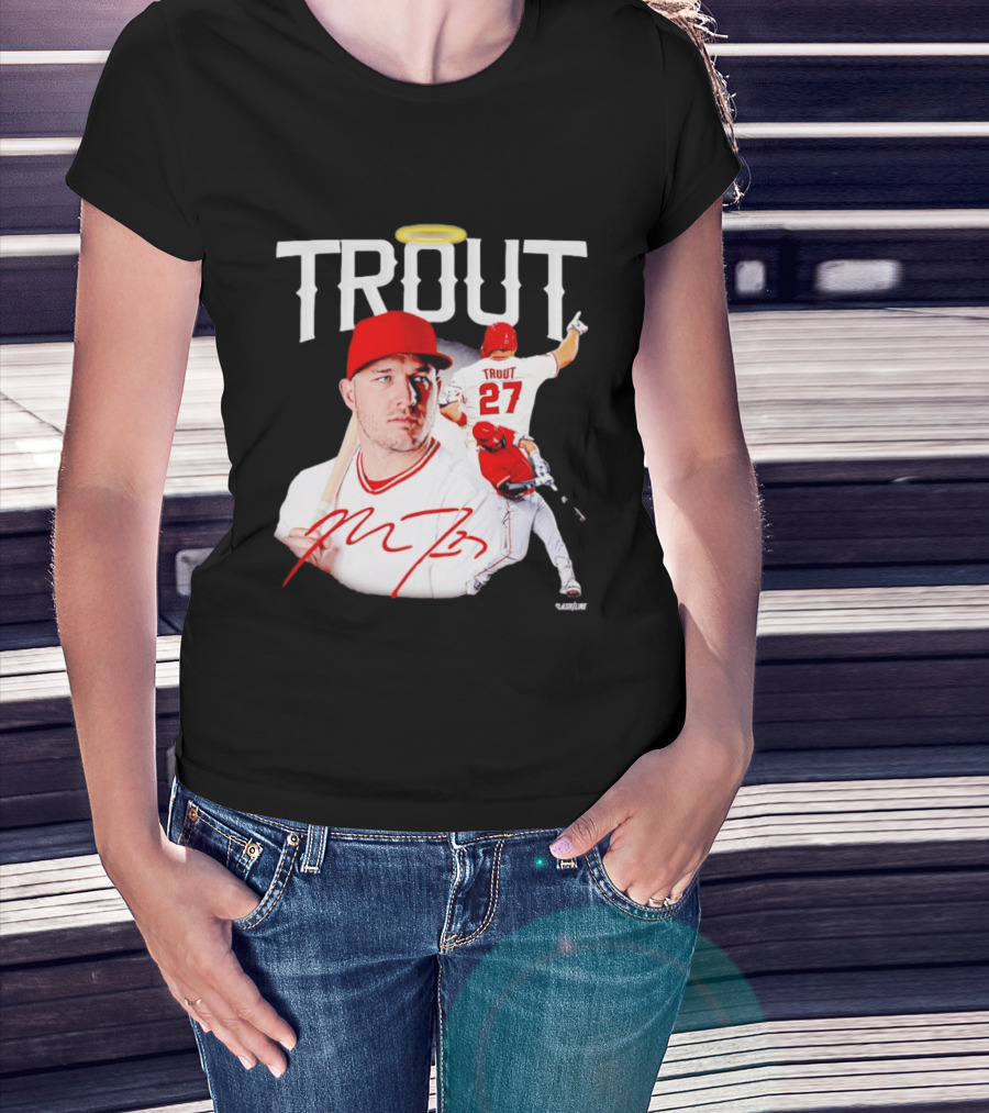 Mike Trout Los Angeles Angels 27 Halo Collage T-Shirt