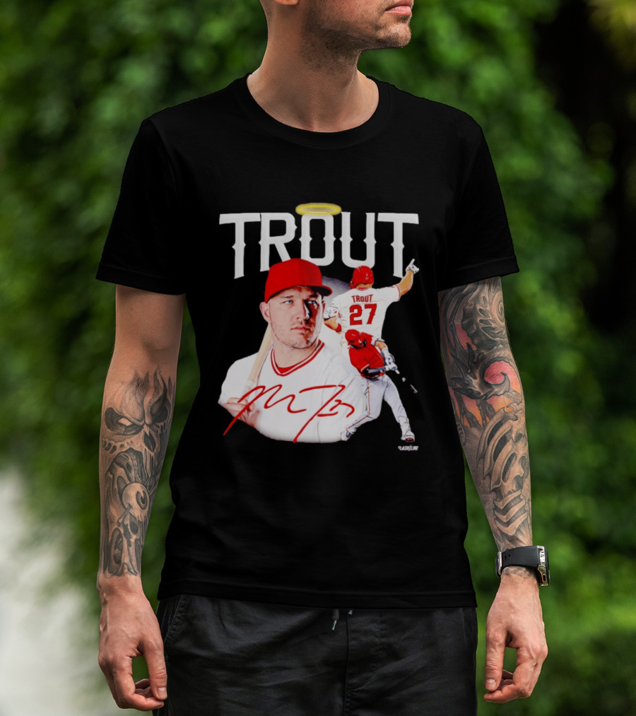 Mike Trout Los Angeles Angels 27 Halo Collage T-Shirt