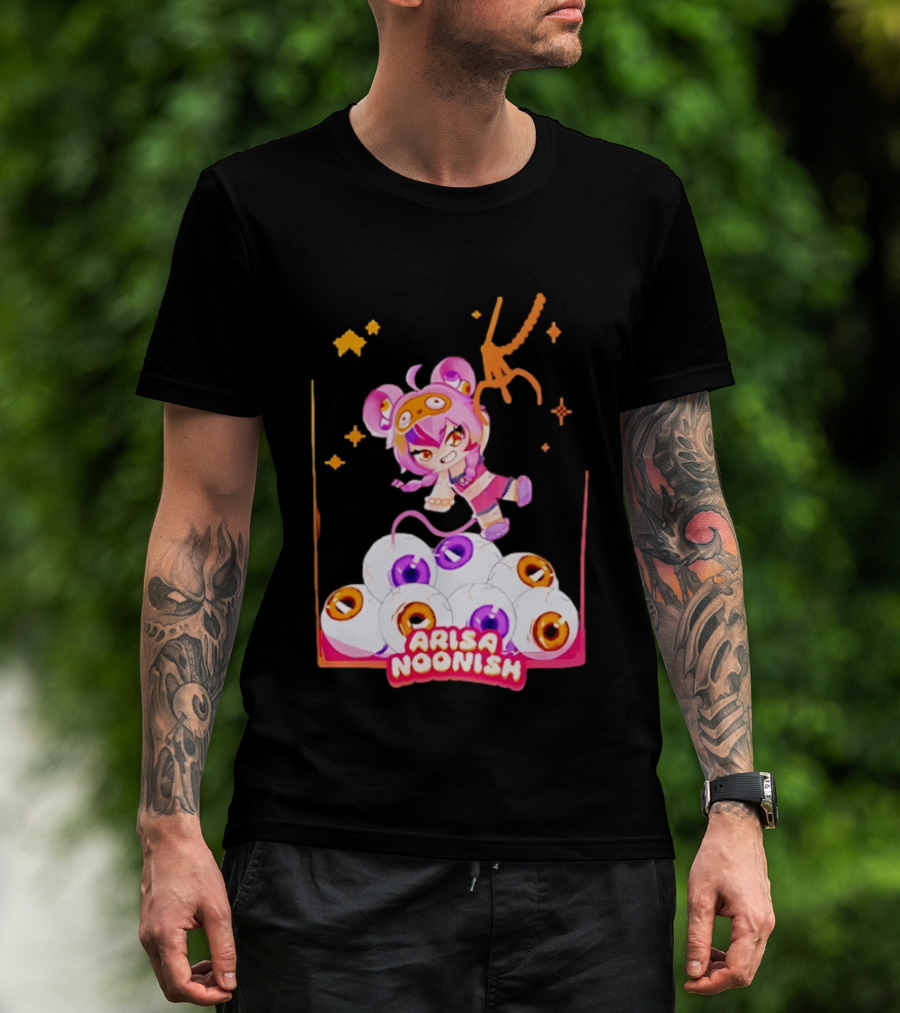 Playful Arisa Noonish With Seven Eyes Anime Character And Stars T-Shirt