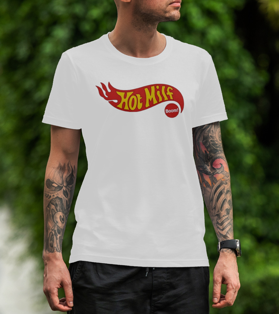Hot Milf Boom Flame Motif T-Shirt