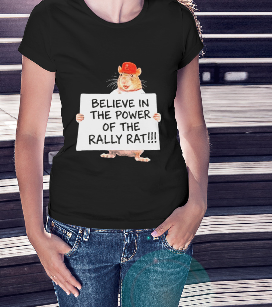 Believe In The Power Of The Rally Rat Red Cap Baseball Fan Spirit T-Shirt