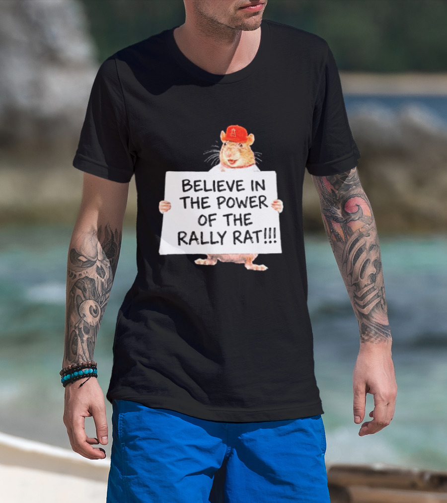 Believe In The Power Of The Rally Rat Red Cap Baseball Fan Spirit T-Shirt