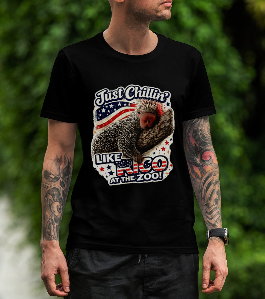 Just Chillin' Like Rico At The Zoo Patriotic Porcupine Vibes T-Shirt