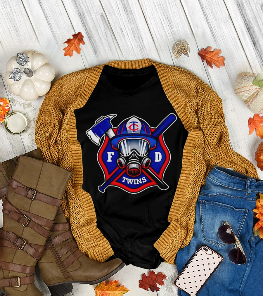Minnesota Twins FD Firefighters Helmet Axe Baseball Bat T-Shirt