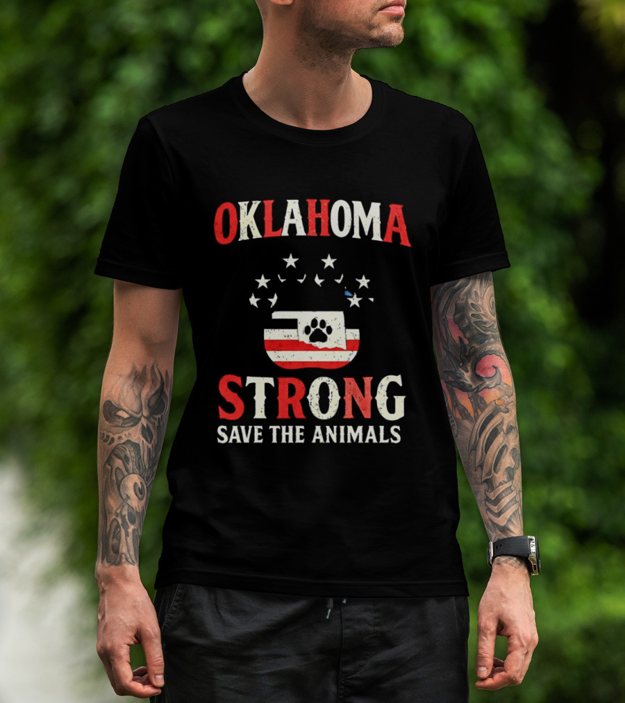 Oklahoma Strong Save The Animals Paw Print Flag Stars T-Shirt