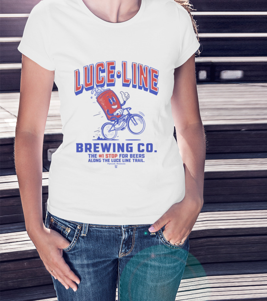 Luce Line Brewing Co The 1 Stop For Beers Along The Luce Line Trail Featuring Cycling Can T-Shirt