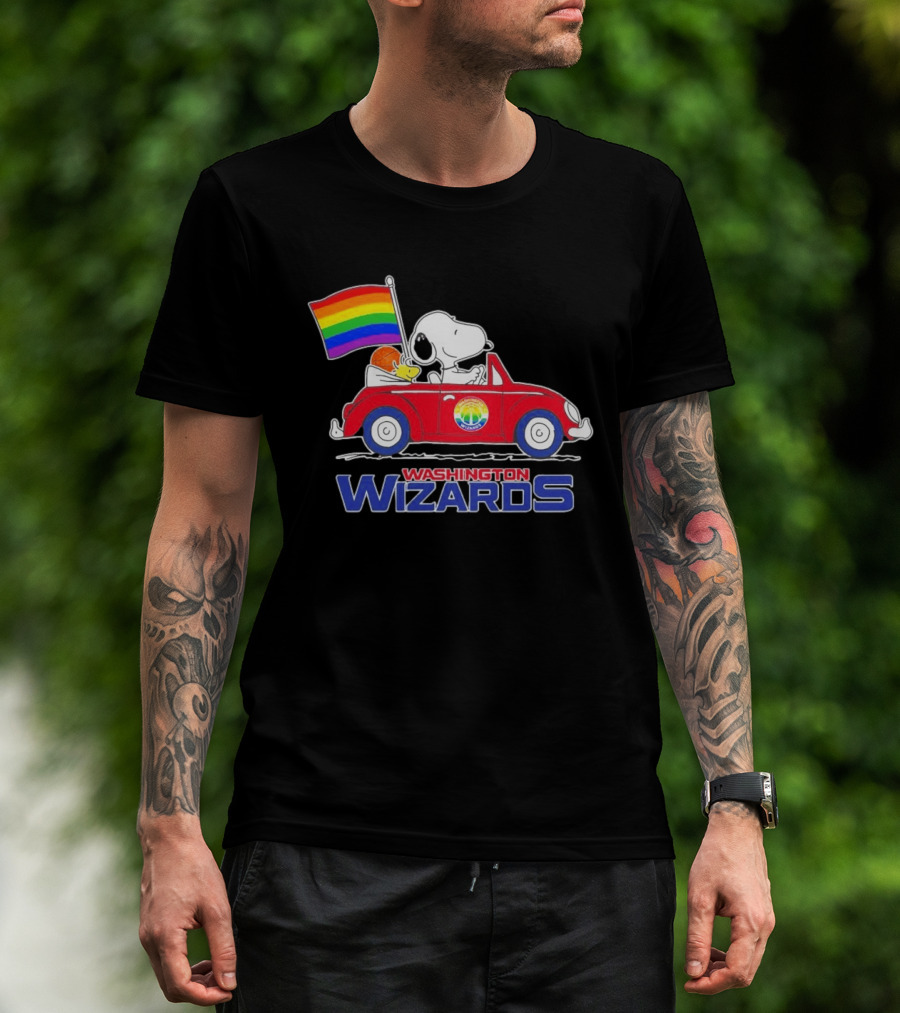Washington Wizards Snoopy Woodstock Rainbow Pride Car T-Shirt