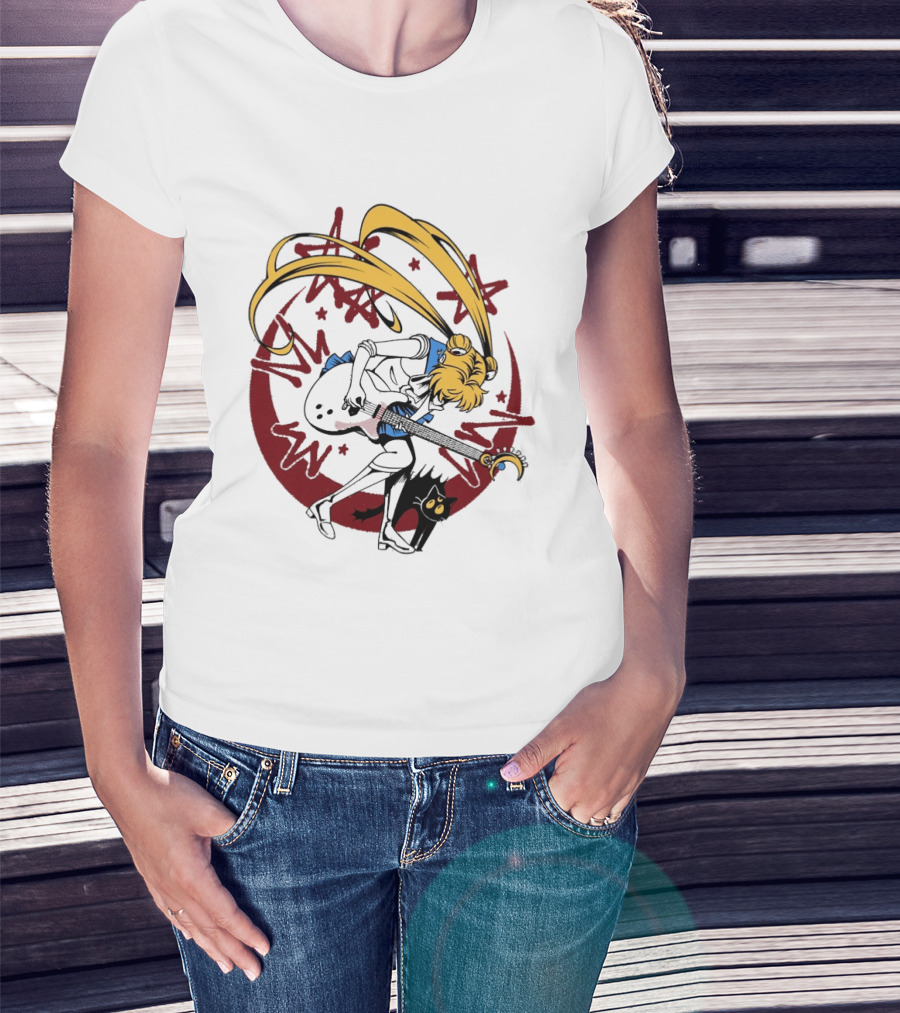 Rock N' Roll Moonlight Pop Culture Wizard Sailor Character Magic Guitar T-Shirt