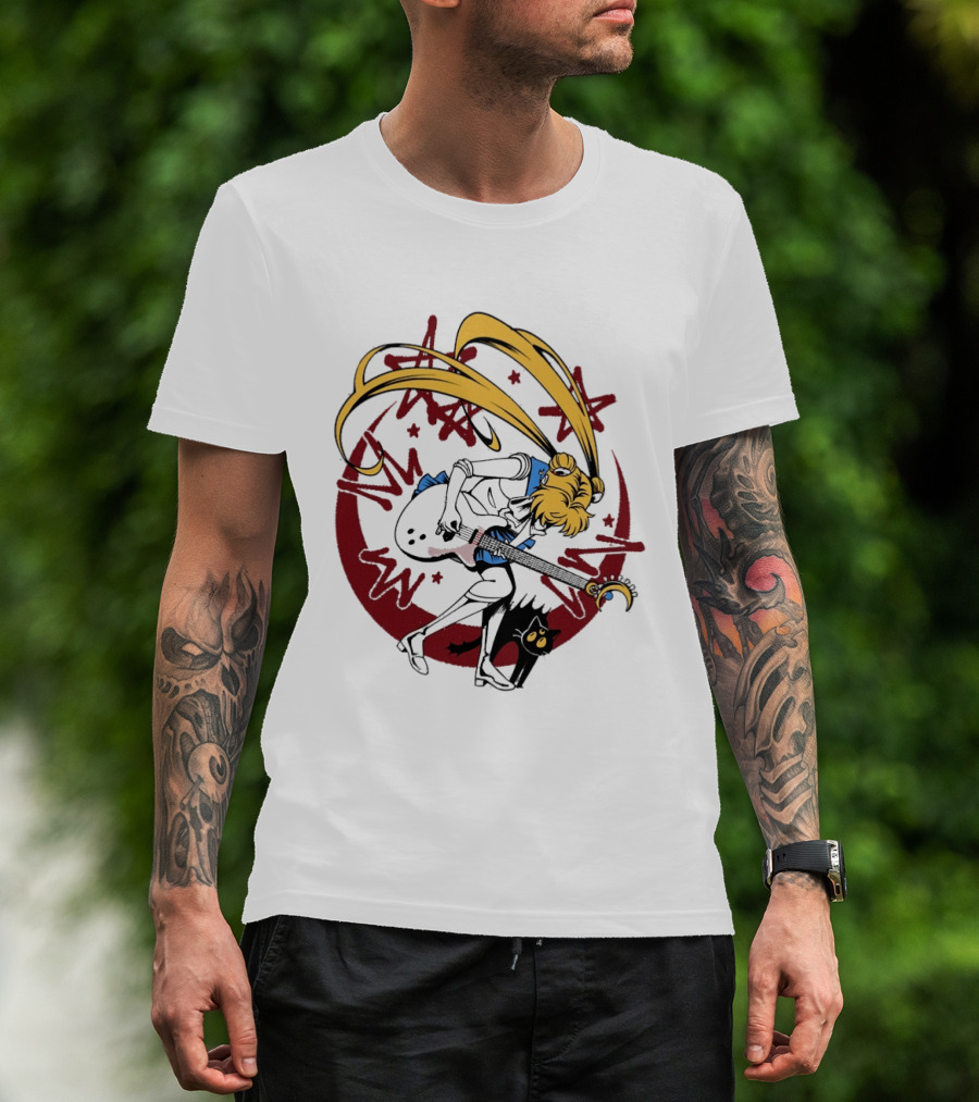 Rock N' Roll Moonlight Pop Culture Wizard Sailor Character Magic Guitar T-Shirt