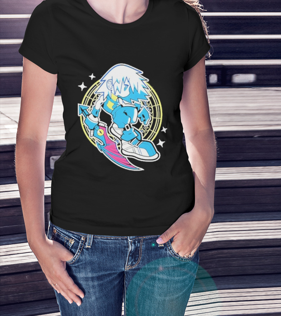 Riku Anime Cartoon Character With Sword And Stars In Pastel T-Shirt