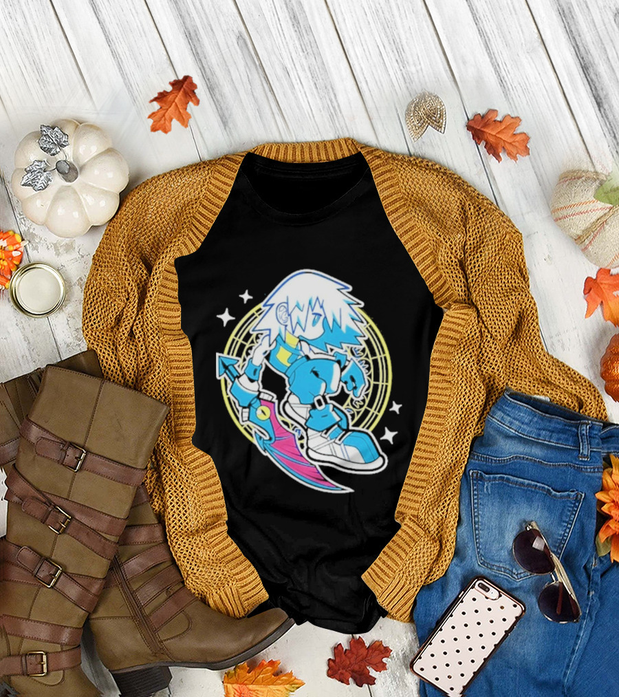 Riku Anime Cartoon Character with Sword and Stars in Pastel T-Shirt