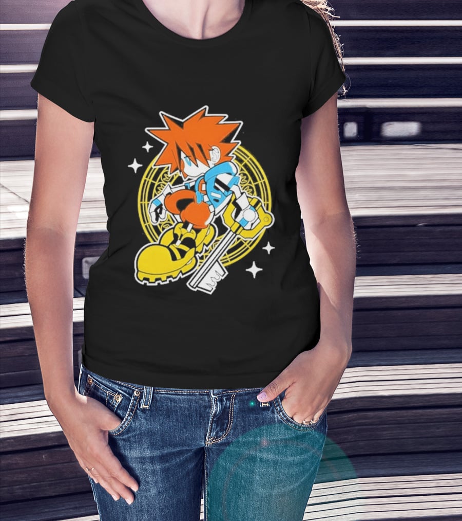 Sora Keyblade Cartoon Character With Bold Colors And Magic Circle T-Shirt