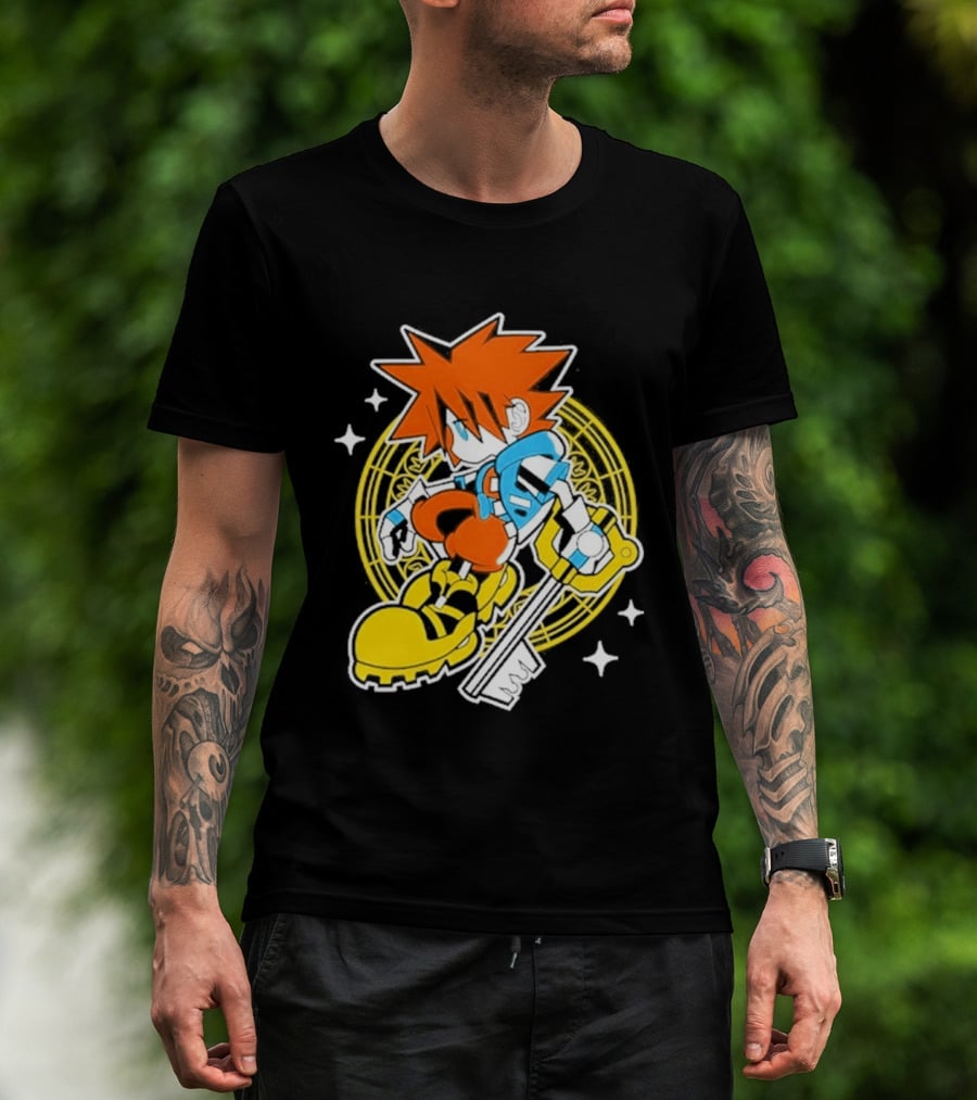 Sora Keyblade Cartoon Character With Bold Colors And Magic Circle T-Shirt
