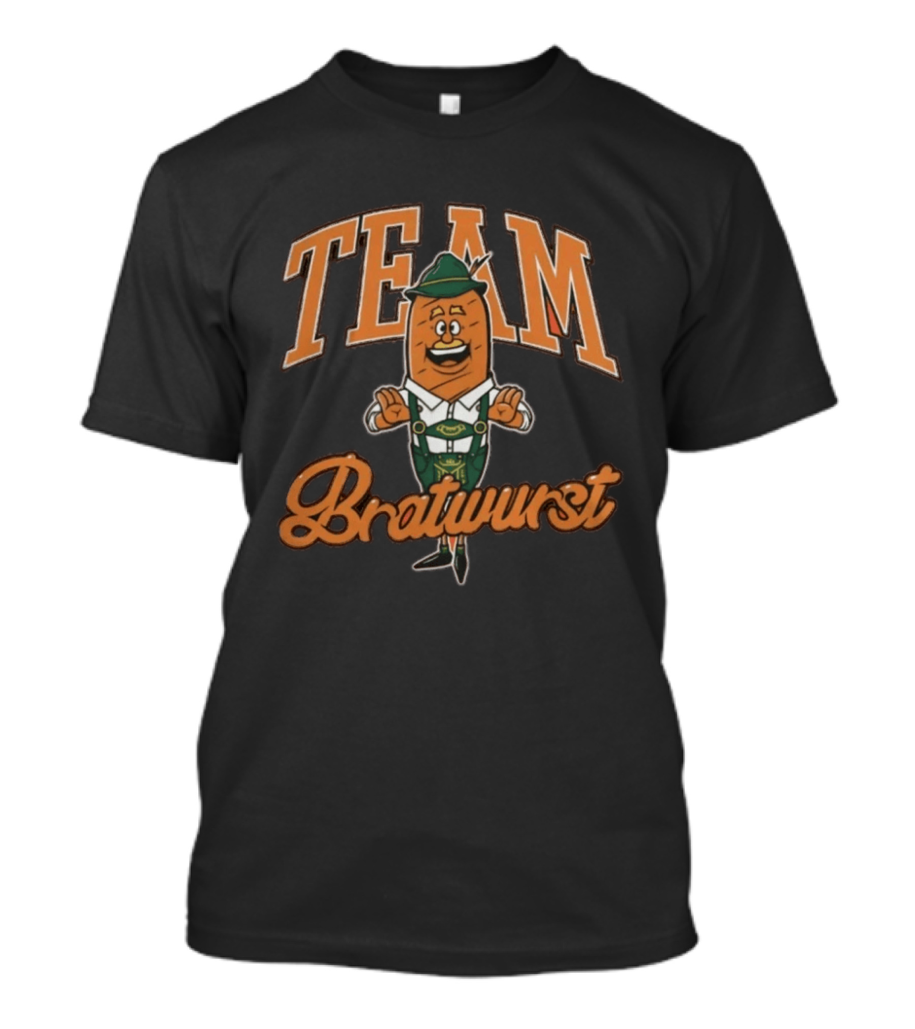 Team Bratwurst Burnt Orange Oktoberfest Character Lederhosen T-Shirt