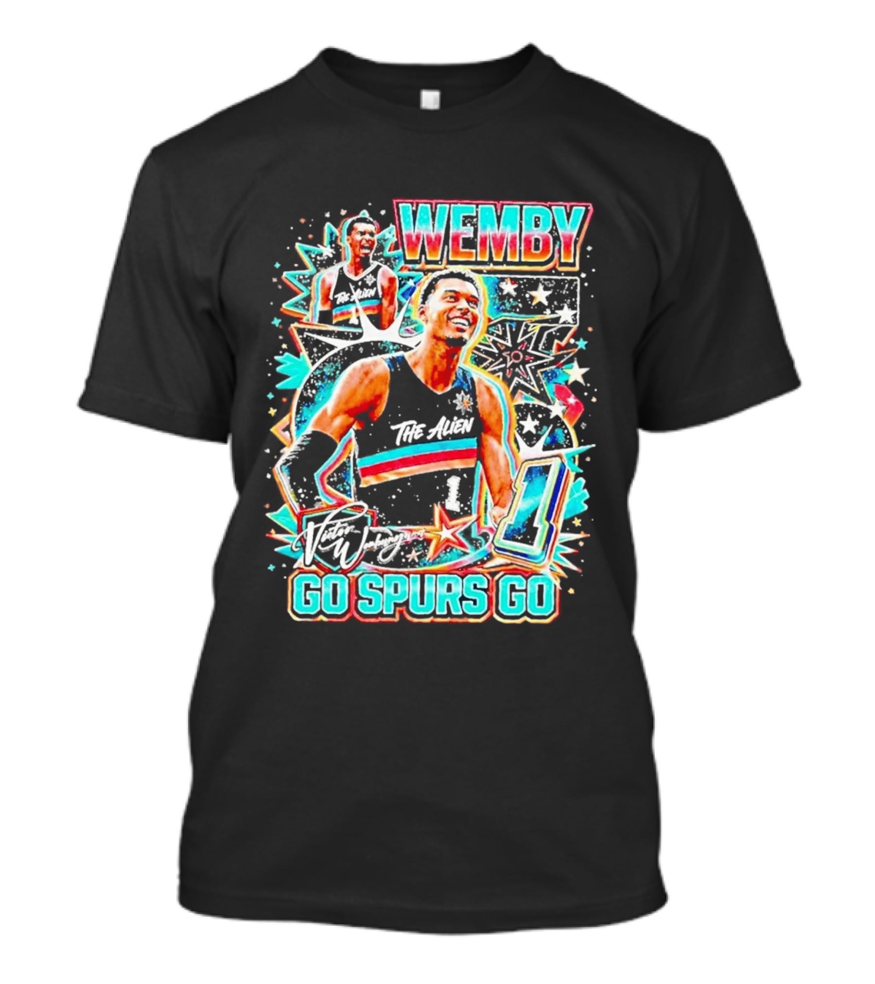 Wemby The Alien Go Spurs Go 90s Bootleg Retro Stars Number One T-Shirt