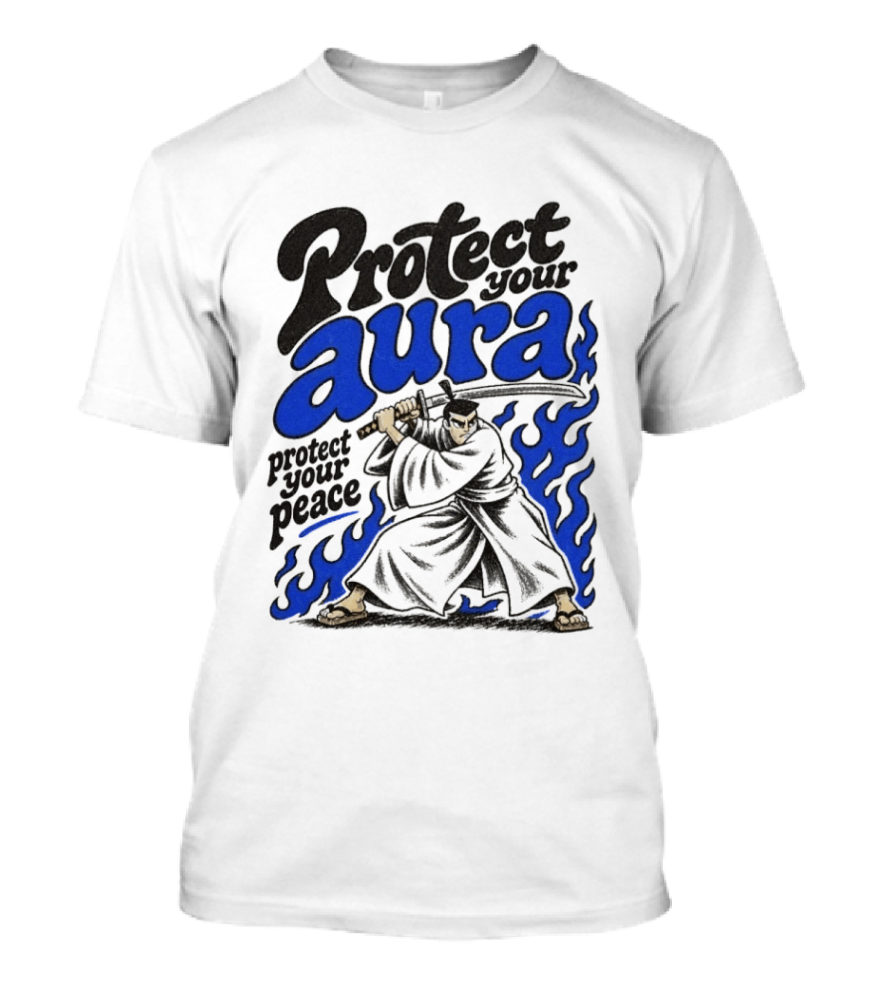 Protect Your Aura Samurai Protect Your Peace Blue Flames T-Shirt