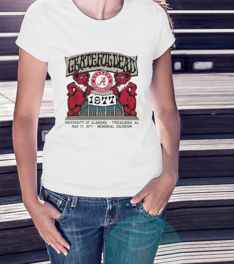 Grateful Dead Alabama Crimson Tide 1977 Memorial Coliseum Tuscaloosa Bears T-Shirt