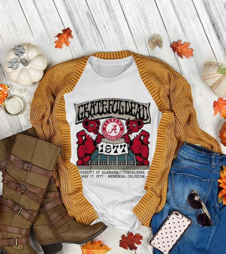 Grateful Dead Alabama Crimson Tide 1977 Memorial Coliseum Tuscaloosa Bears T-Shirt