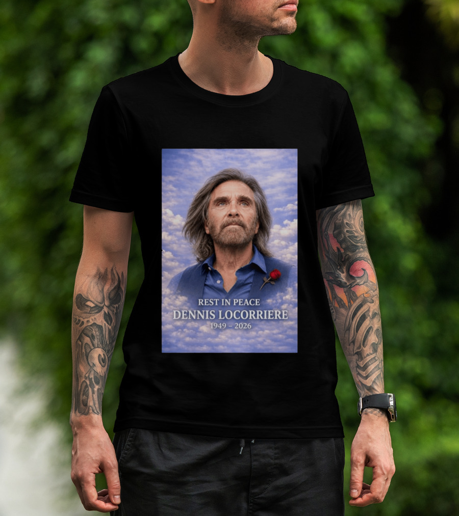 Rest In Peace Dennis Locorriere 1949 2026 Memorial Tribute With Rose And Clouds T-Shirt