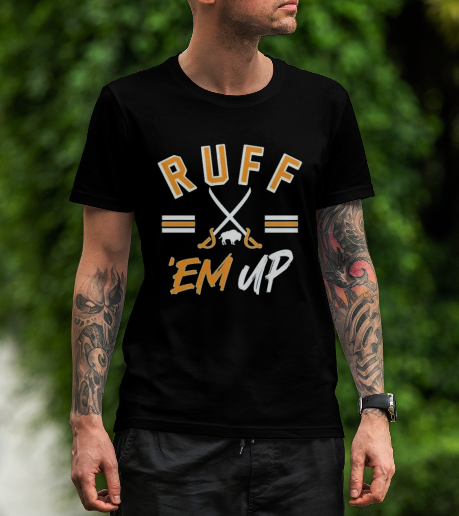 Buffalo Sabres Ruff 'Em Up Hockey Sticks And Buffalo T-Shirt