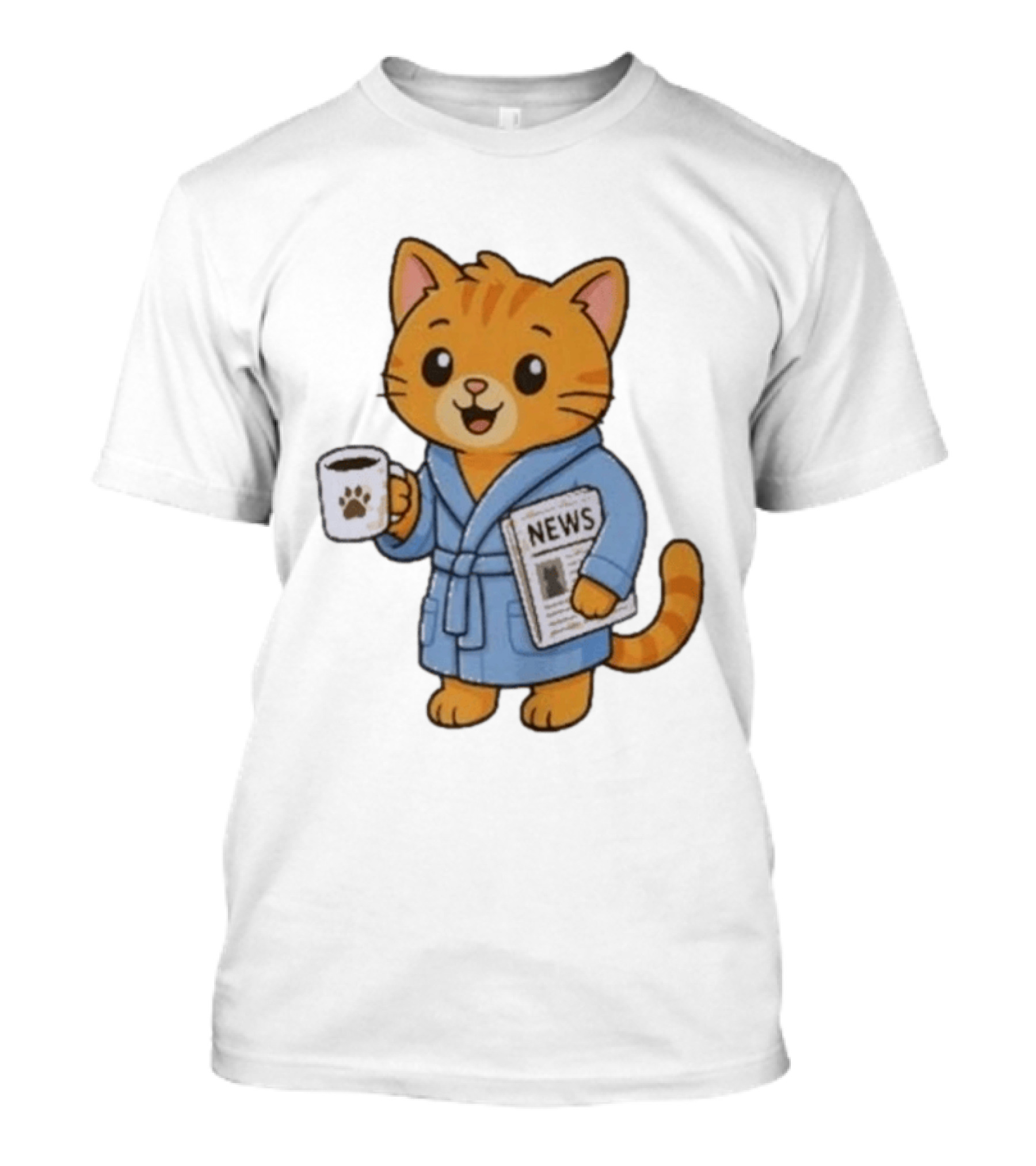 Cat In Bathrobe With Coffee And Newspaper T-Shirt