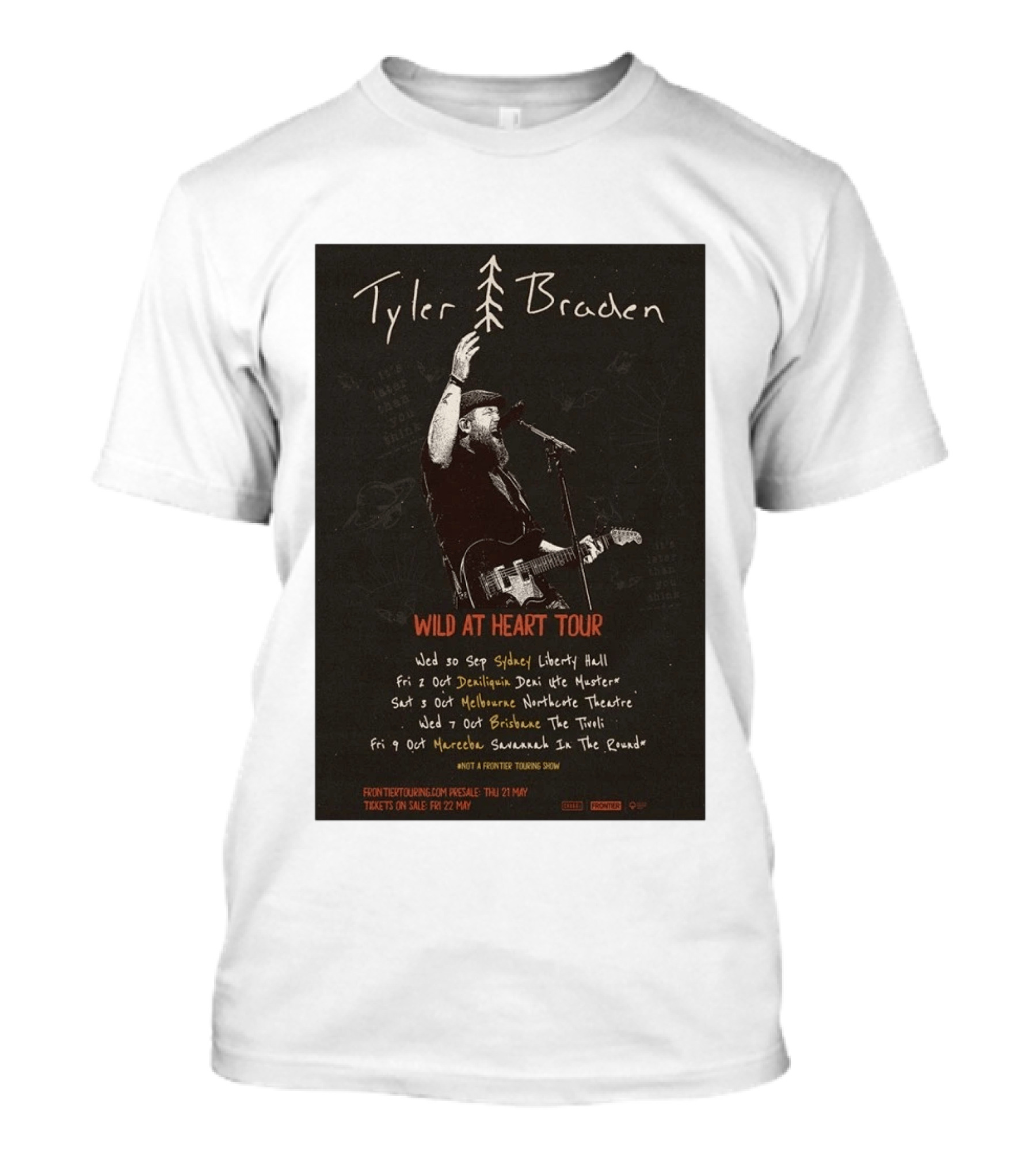 Tyler Braden Wild At Heart Tour 2026 Australia Dates Sydney Deniliquin Melbourne Brisbane Nambour T-Shirt