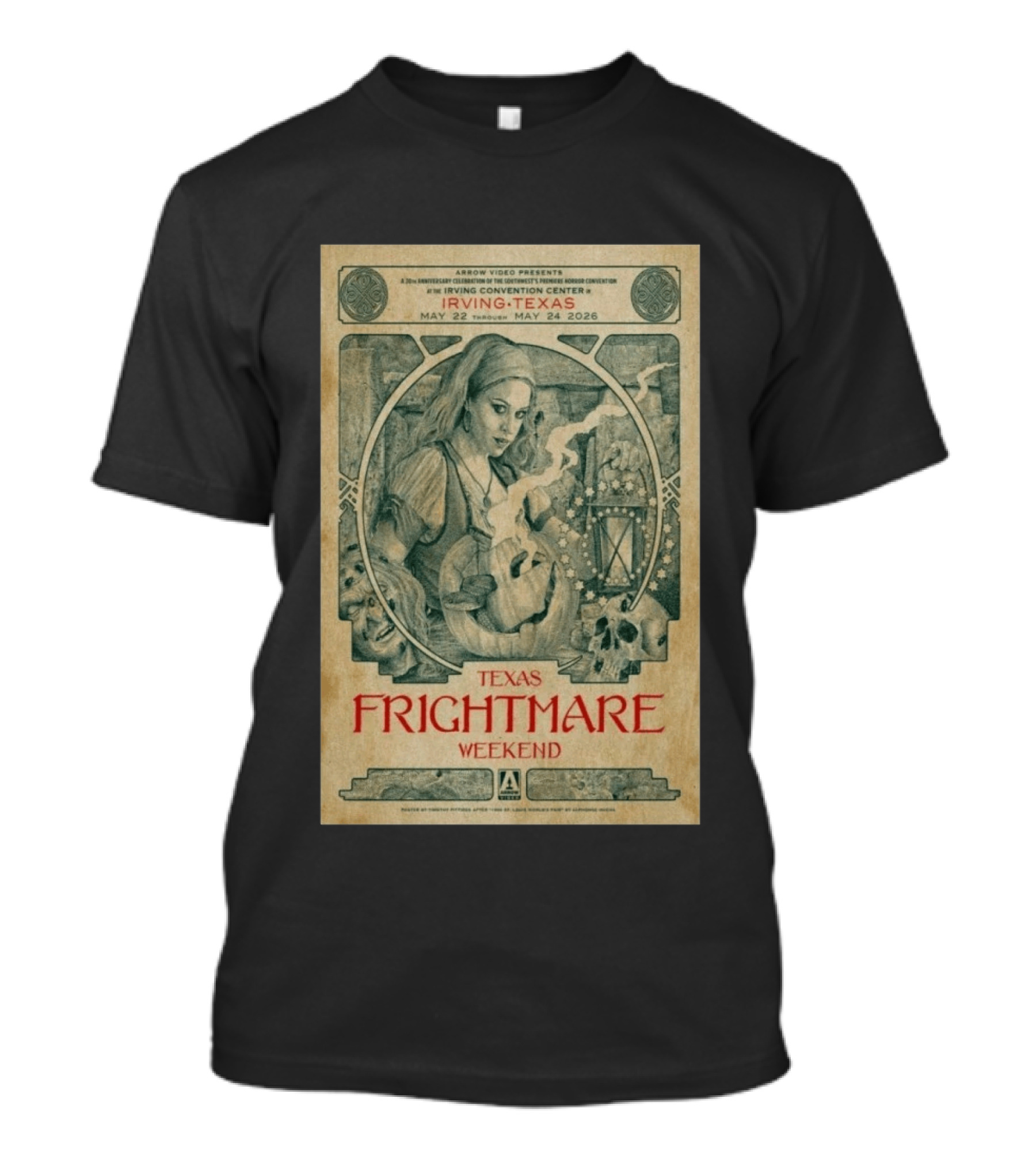 2026 Texas Frightmare Weekend Tour Irving Texas May 22 24 Arrow Video Horror Convention T-Shirt