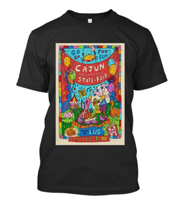 Cajun Heartland State Fair 2026 Go Go Fun May 22 31 LUS Popcorn Dinosaur T-Shirt