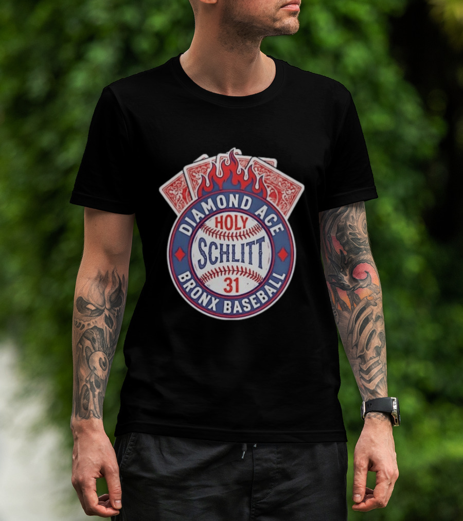 Diamond Ace Holy Schlitt Bronx Baseball 31 Cards Flame T-Shirt
