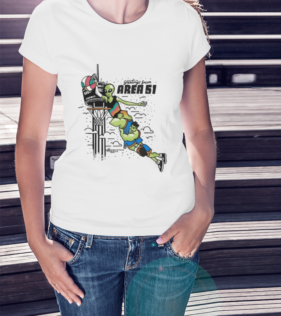 Victor Wembanyama Alien Greetings From Area 51 Basketball Dunk Scene T-Shirt
