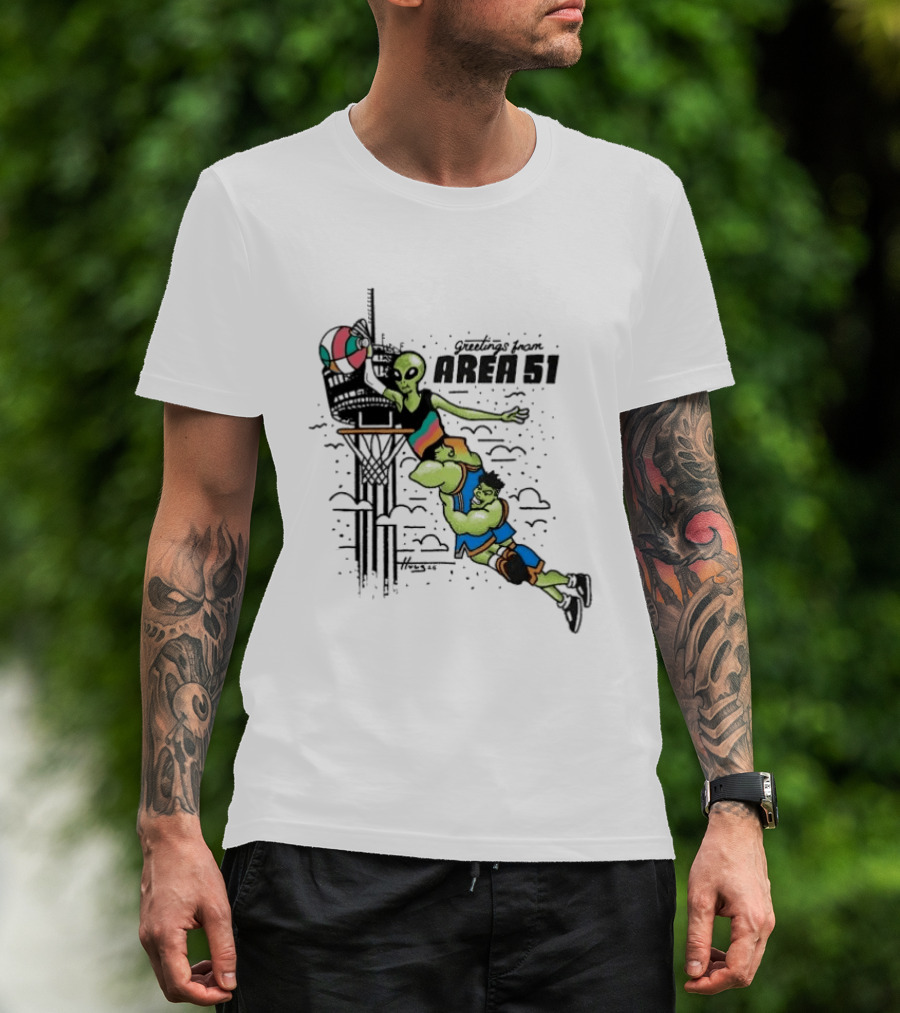 Victor Wembanyama Alien Greetings From Area 51 Basketball Dunk Scene T-Shirt