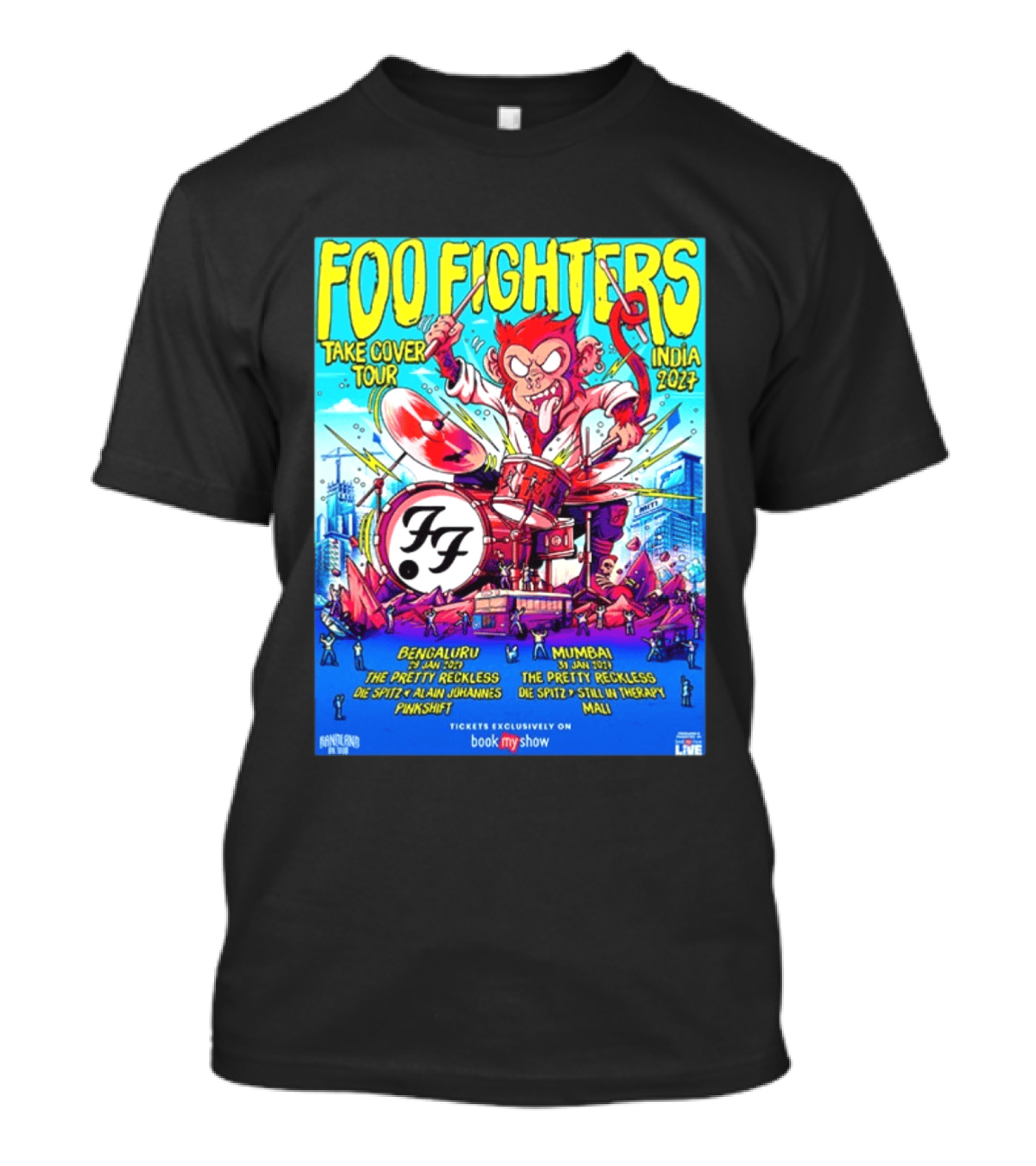 Foo Fighters Take Cover Tour India 2027 Bengaluru Mumbai The Pretty Reckless Die Spitz Alain Johannes Punkshit Still In Therapy Mali January 29 31 T-Shirt