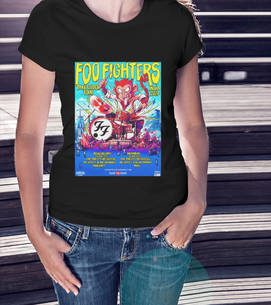 Foo Fighters Take Cover Tour India 2027 Bengaluru Mumbai The Pretty Reckless Die Spitz Alain Johannes Punkshit Still In Therapy Mali January 29 31 T-Shirt