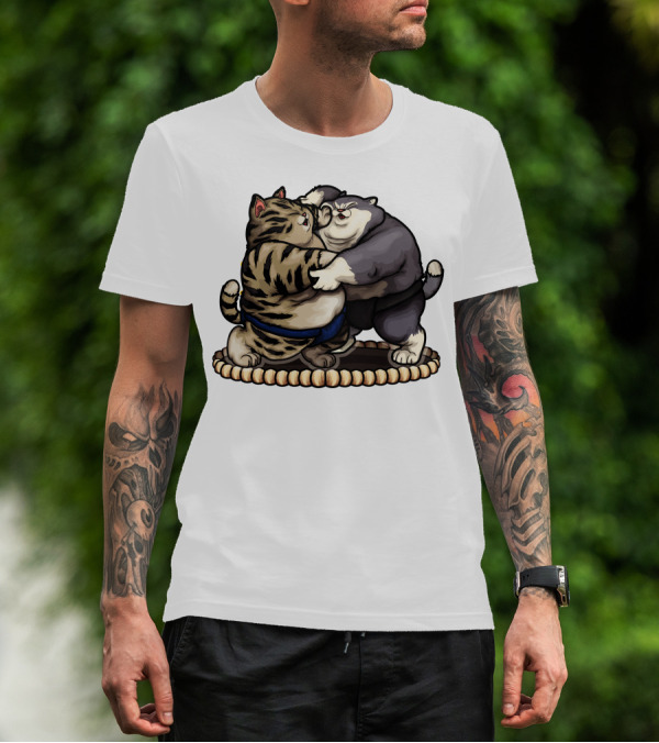 Sumo Wrestling Cats Battling In Traditional Ring T-Shirt