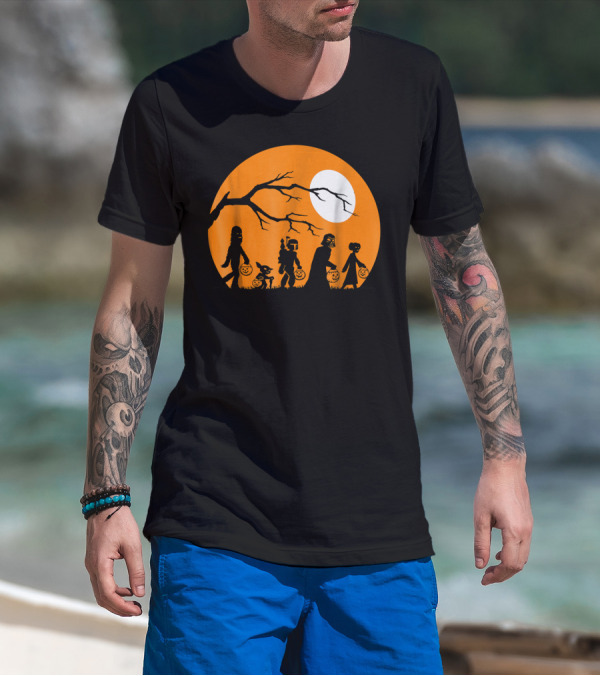 Shop Halloween Online Trick Or Treat Sci-Fi Silhouettes Moon T-Shirt