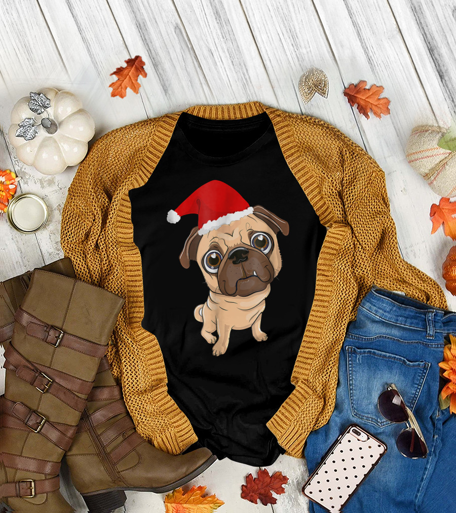 Santa Hat Pug Christmas Fun T-Shirt