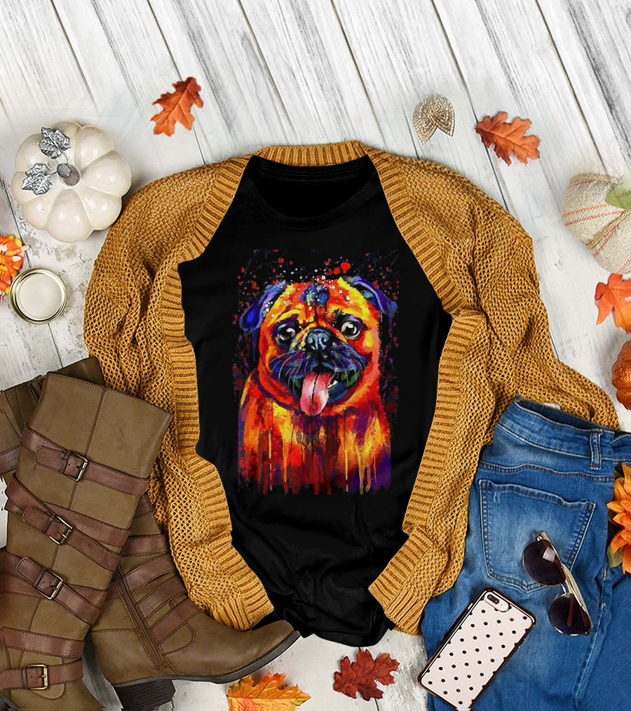 Vibrant Watercolor Pug Design for Enthusiasts T-Shirt