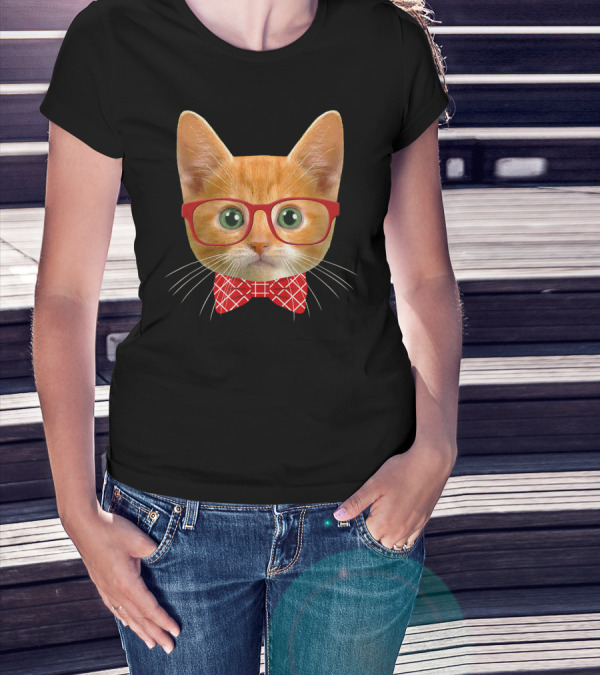 Tabby Cat Lover Orange Hipster Glasses Kitty Mama T-Shirt