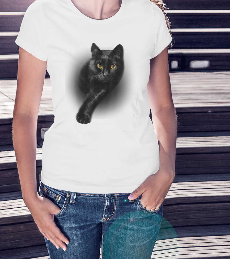 Black Cat Yellow Eyes Cats Iconic Feline Expression T-Shirt